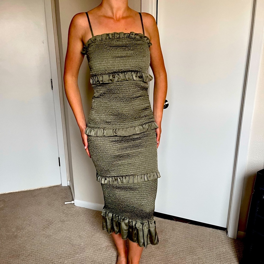 Simply Smocked Tiered Olive Dress (Works for Maternity)